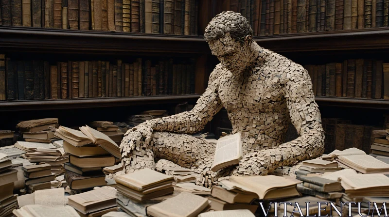 Book Sculpture Reading in Library AI Image