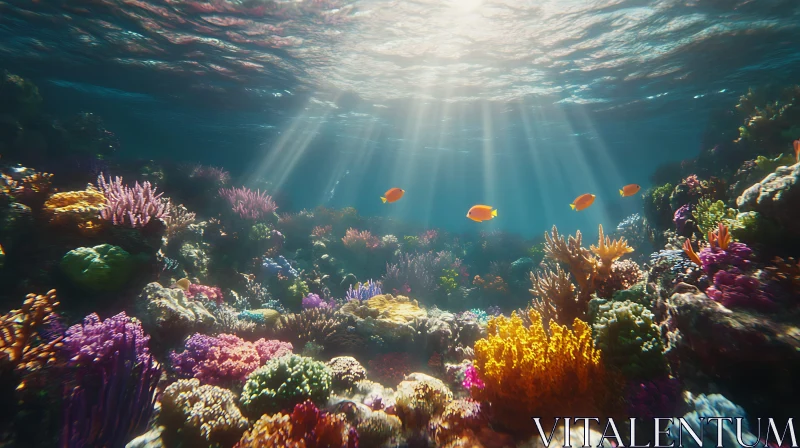 Sunlit Coral Reef with Orange Fish AI Image