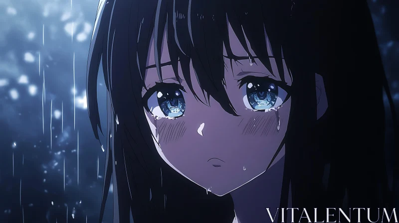 Sad Anime Girl with Teary Eyes AI Image