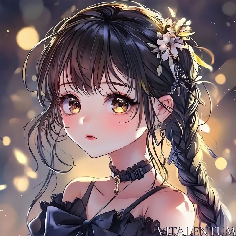 Delicate Anime Portrait with Bokeh Background AI Image