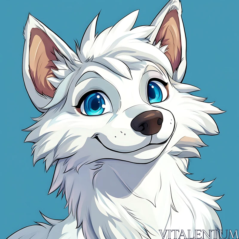 Cute White Wolf Digital Art AI Image