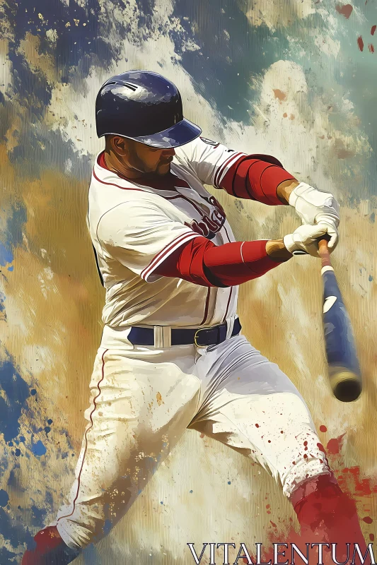 AI ART Dynamic Baseball Player Art with Vibrant Brushstrokes Background  AI Generated Image