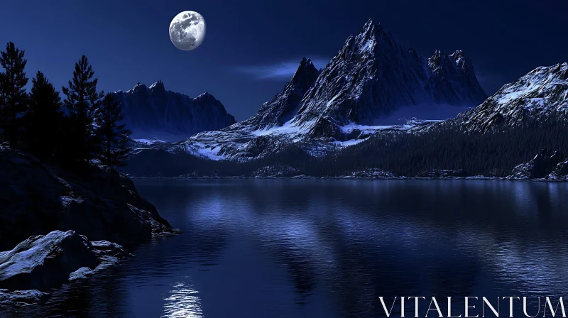 AI ART Serene Moonlit Mountain Lake at Night