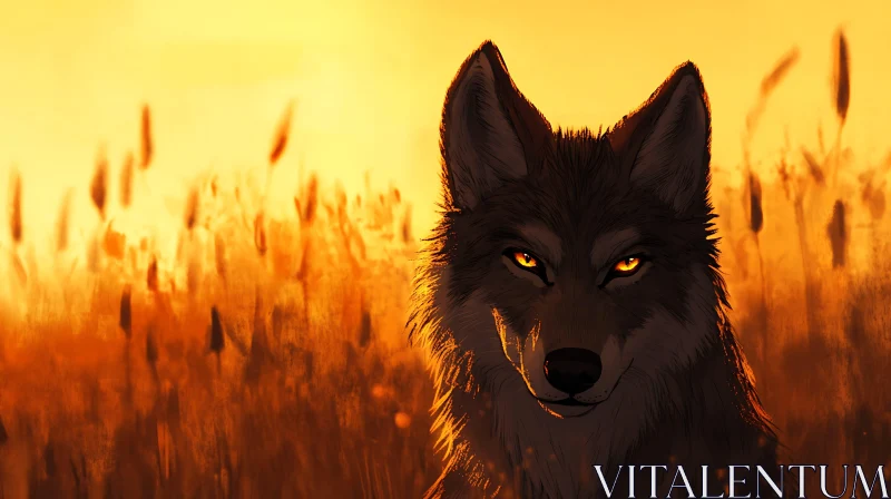 Wolf in Sunset Illustration AI Image