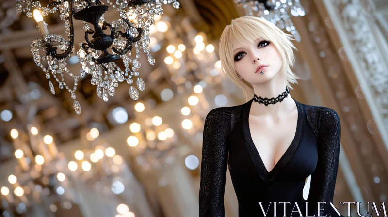 AI ART Anime Woman with Piercing in Luxurious Room