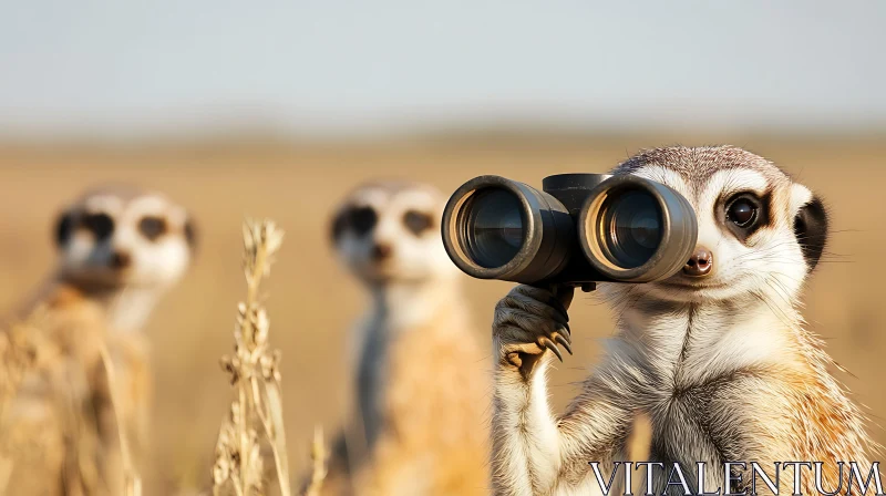 AI ART Meerkat Using Binoculars in Natural Habitat