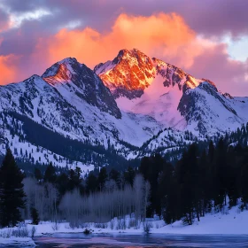 Winter Mountain Sunset Reflection