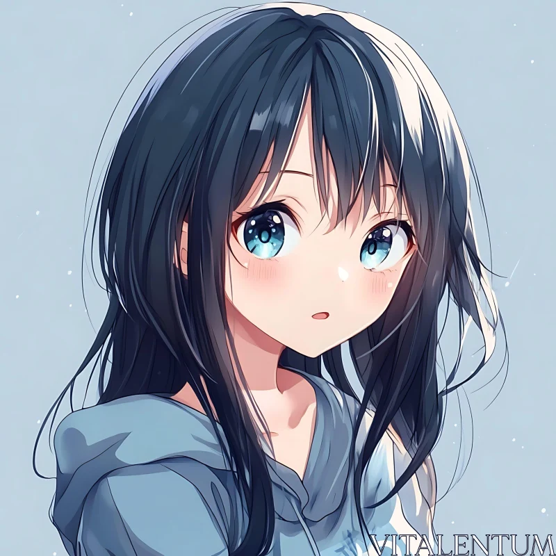 Anime Girl Illustration with Sparkling Blue Eyes AI Image