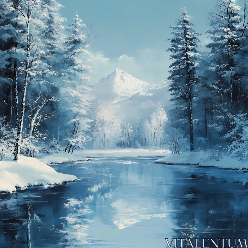 AI ART Snowy River Scene in Winter