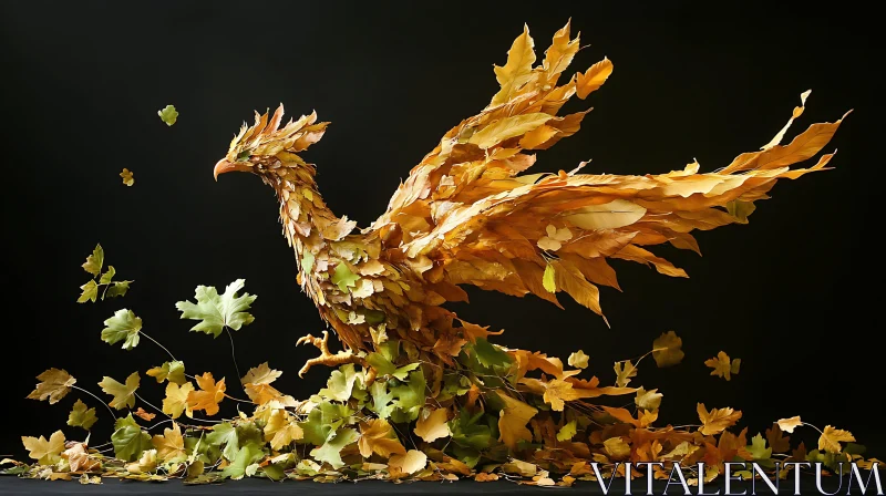 AI ART Autumnal Phoenix: A Leaf Sculpture