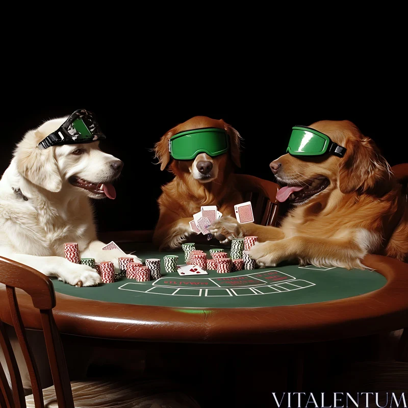 Canine Poker Night with Green Visors AI Image