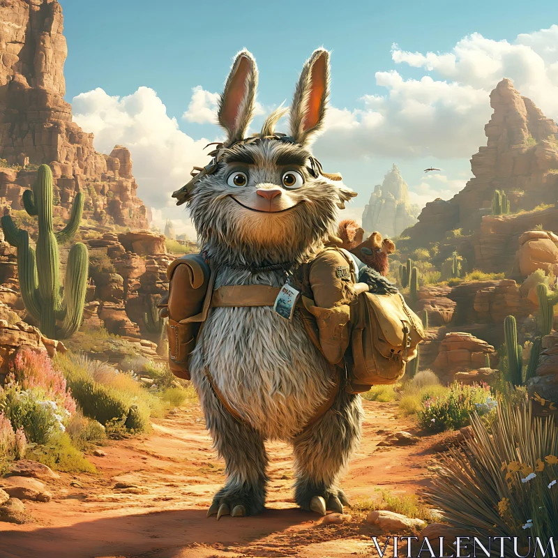 AI ART Desert Hare with Backpack