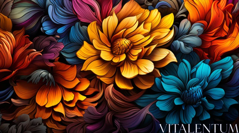 Colorful Flower Illustration with Metallic Tones and Rich Palette AI Image