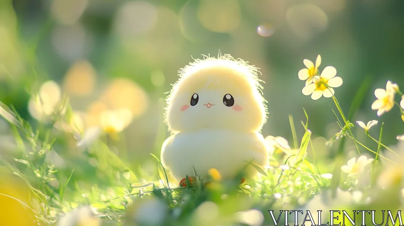 Fluffy Chick with Flowers AI Image