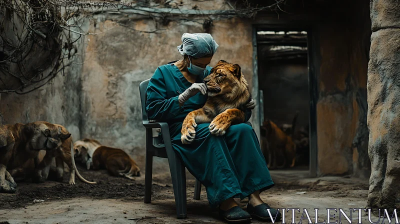 AI ART Lion Cub Comforted by Veterinarian