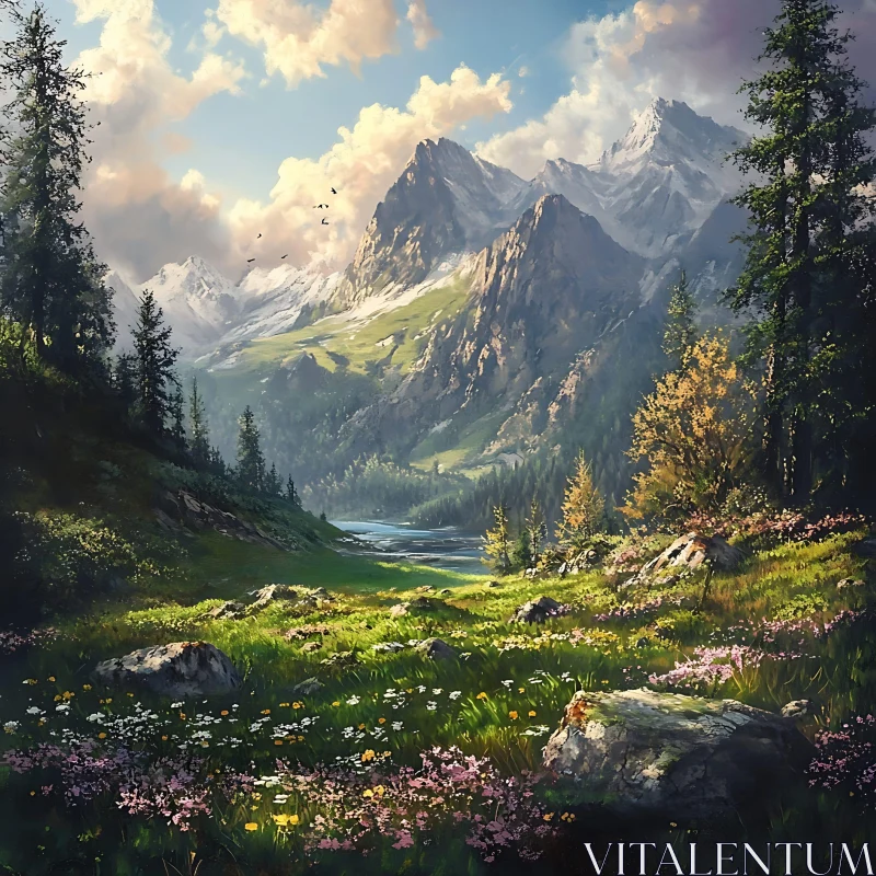 AI ART Alpine Vista with Wildflower Meadow