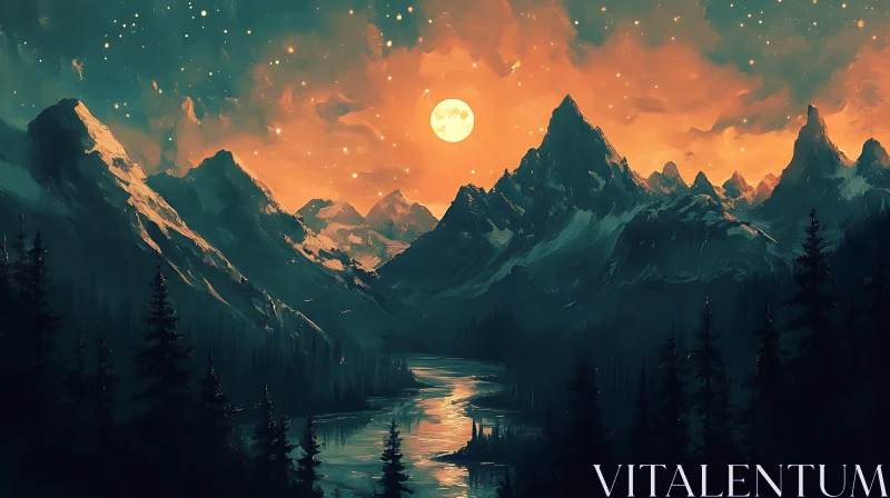 Night Sky Mountain Landscape Art AI Image