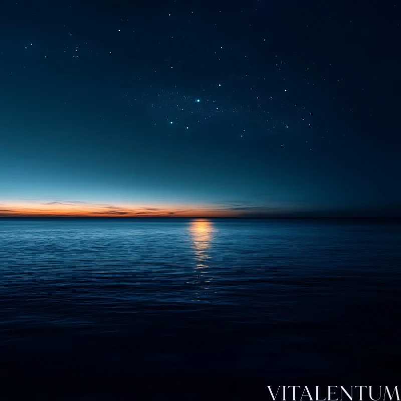 Tranquil Seascape Under Starlit Sky AI Image