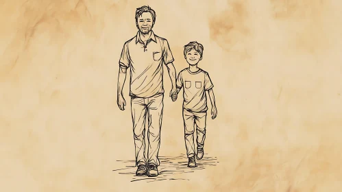 Hand-Drawn Image of Father and Son