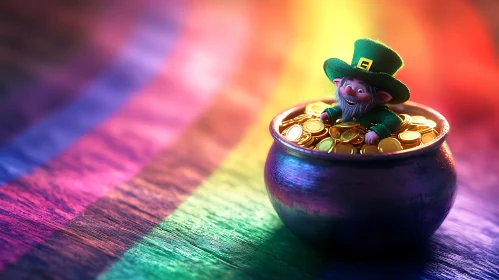 Leprechaun with Gold on Rainbow