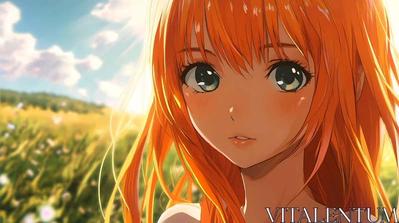 Beautiful Anime Girl in a Field of Flowers AI Image