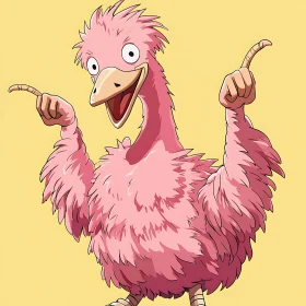 Humorous Pink Feathery Cartoon Bird