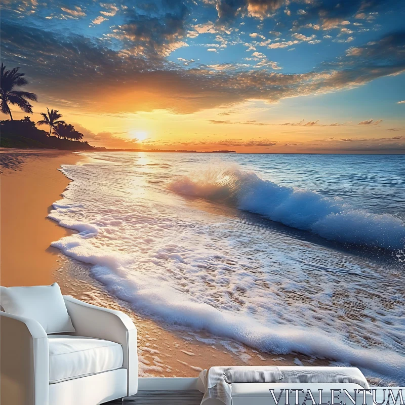 Peaceful Ocean Sunset on Tropical Shore AI Image