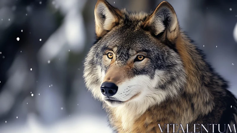 Close-Up of a Wolf in Snowy Ambiance AI Image