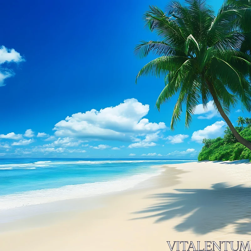 AI ART Tropical Beach with Palm Trees