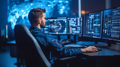 Man Working with Data on Multiple Screens