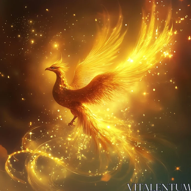 Phoenix Rebirth: Golden Firebird Artwork AI Image