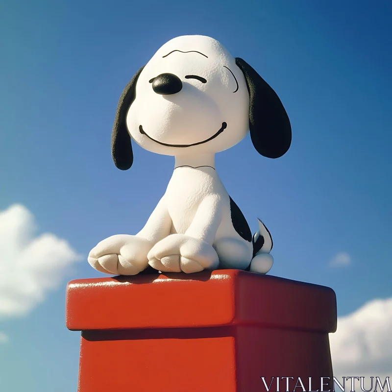 Smiling Dog on Red Pedestal with Clear Sky AI Image