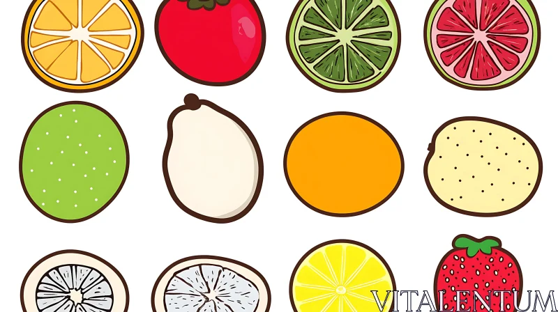 AI ART Colorful Cartoon Fruit Collection