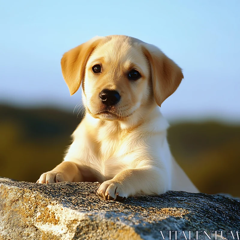 Golden Labrador Puppy with Inquisitive Gaze AI Image