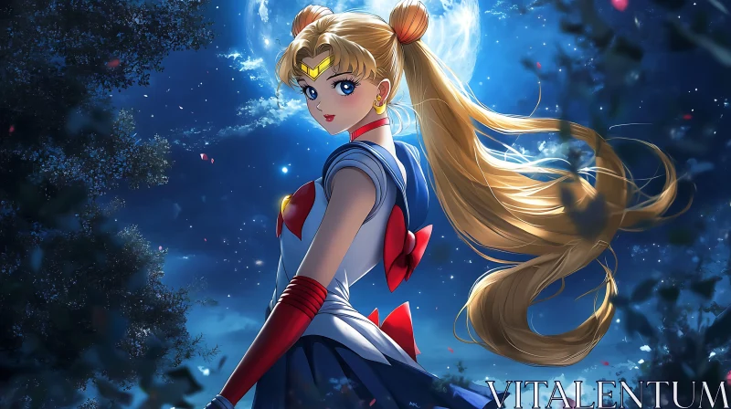 Moonlit Night with Anime Character AI Image