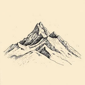 Monochrome Mountain Peaks Artistic Drawing