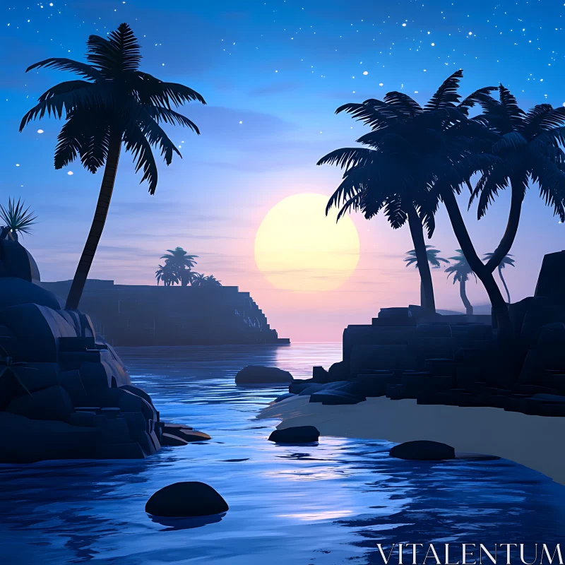 Tropical Island Sunset AI Image