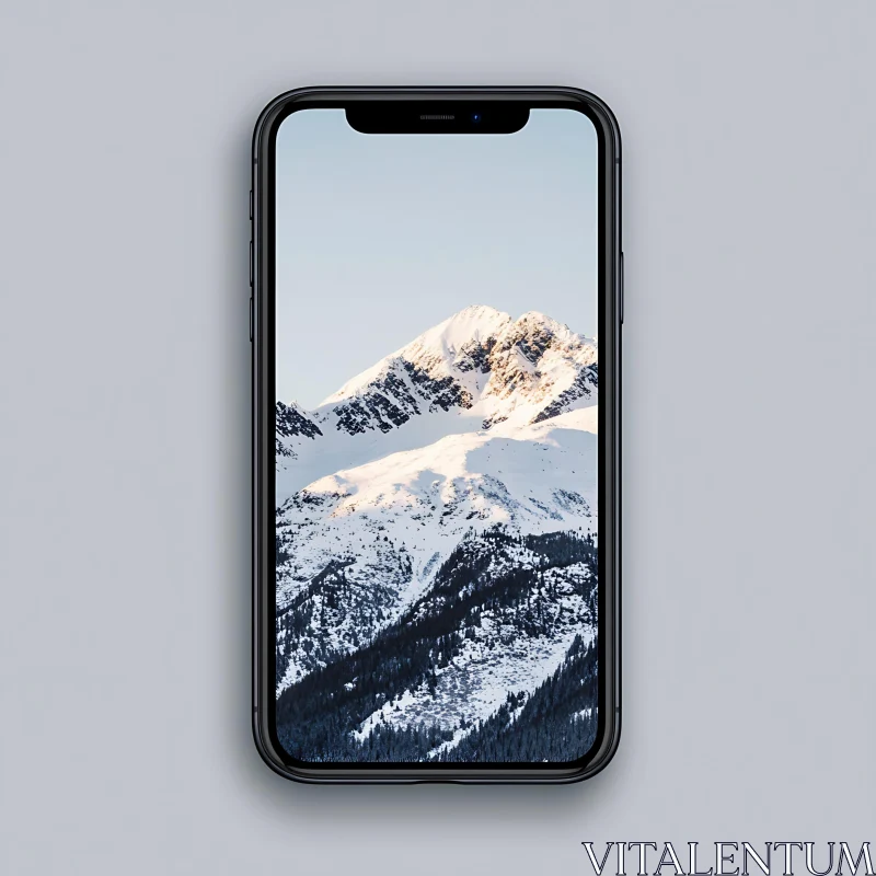 Snowy Mountain Scene on Mobile Screen AI Image