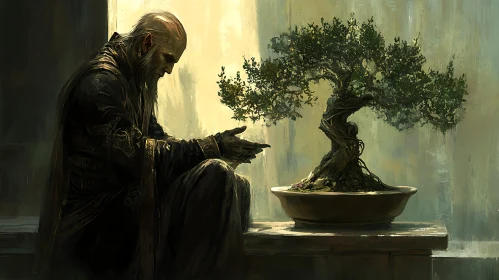 Man and Bonsai Tree Art