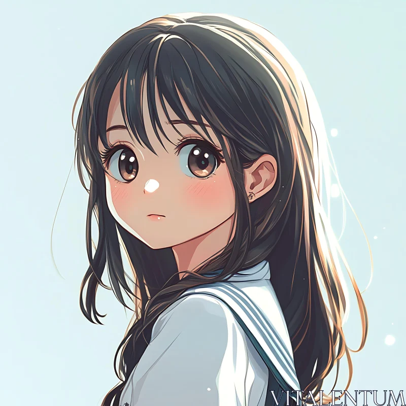 Anime Girl With Long Hair and School Uniform AI Image