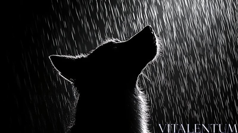 AI ART Silhouette of Dog in Rainfall