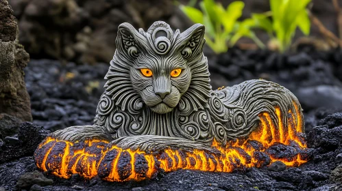 Glowing Lava Cat Statue