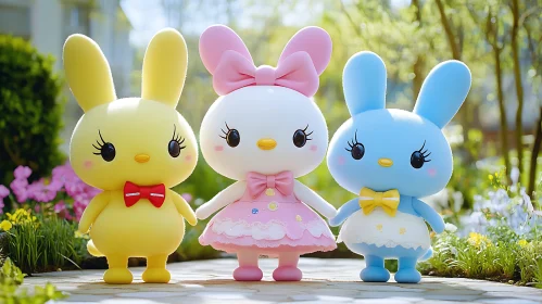 Colorful Cartoon Rabbits in the Garden