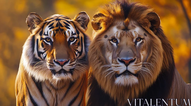 Majestic Lion and Tiger Side by Side AI Image