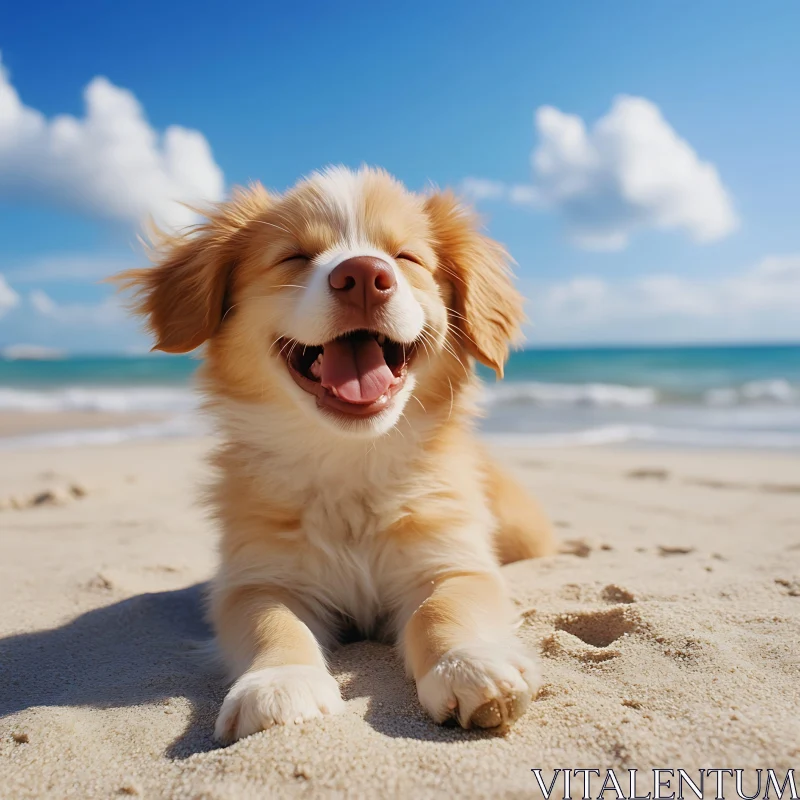 Happy Puppy on Sandy Shore AI Image