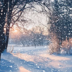 Sunlit Forest Path in Winter Wonderland