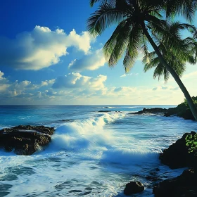 Tropical Ocean View with Crashing Waves