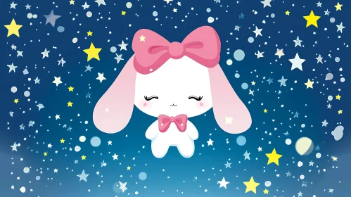 Starry Night Cartoon Rabbit Image