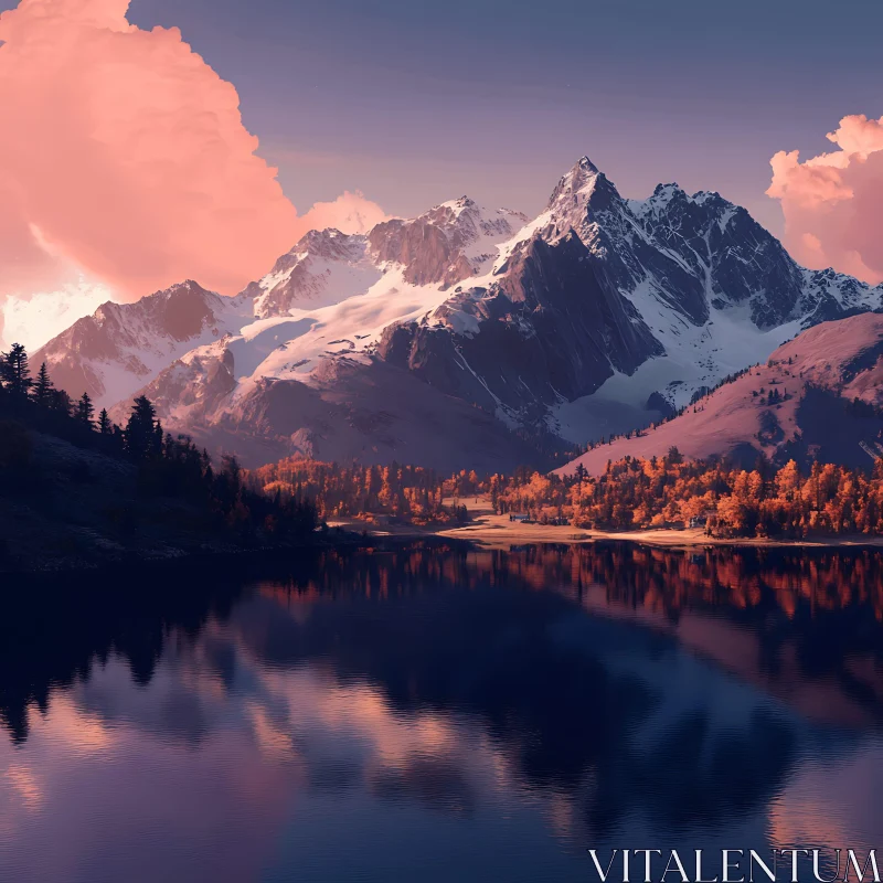 Peaceful Mountain Lake Landscape AI Image