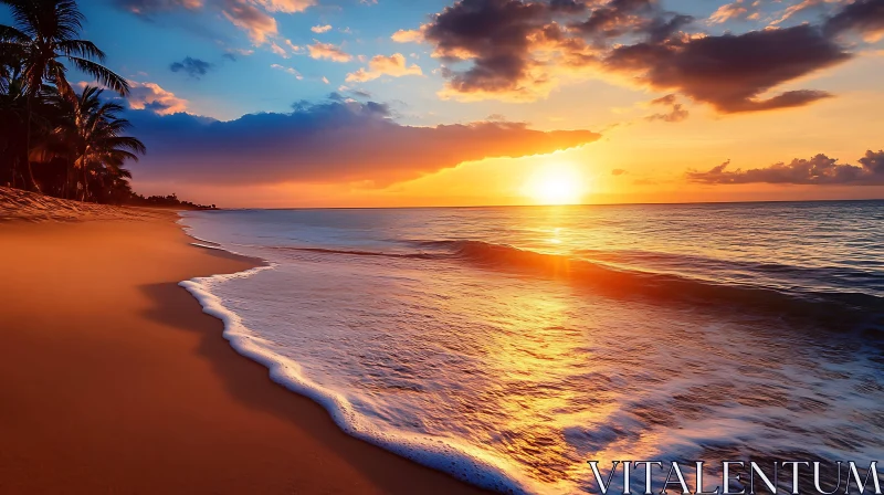 Ocean Sunset at Tropical Beach AI Image